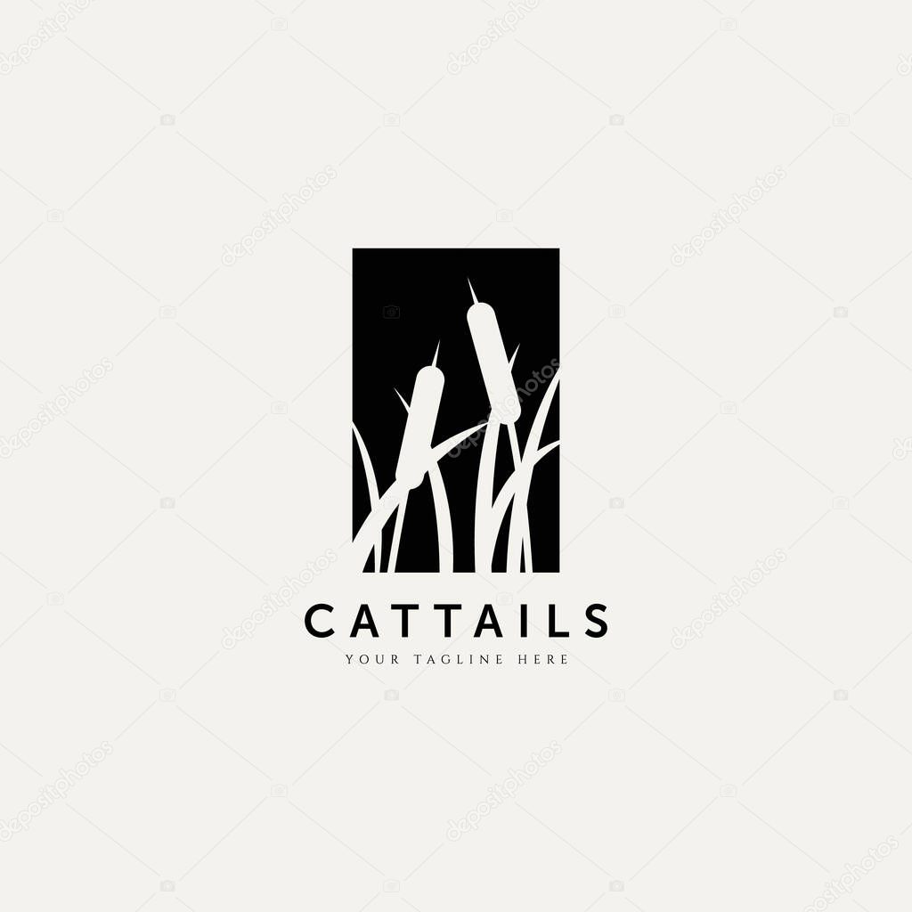 cattails plant silhouette logo vector design illustration design template