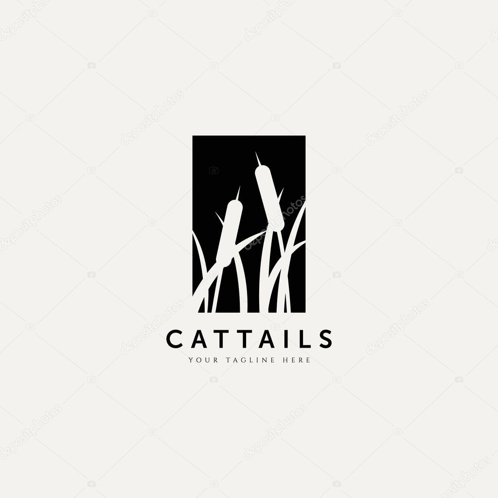 Cattails plant silhouette logo vector design illustration design template