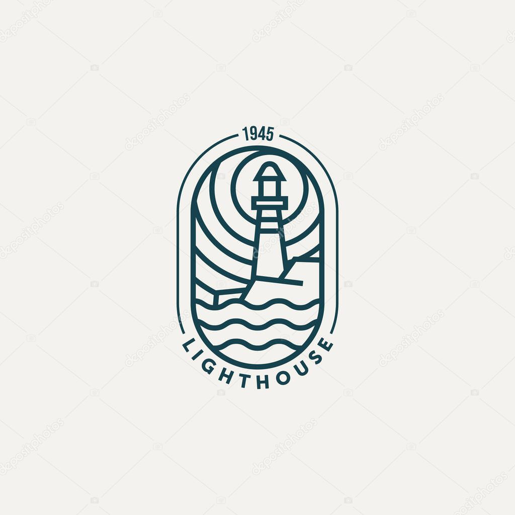 Lighthouse line art logo vector illustration design template