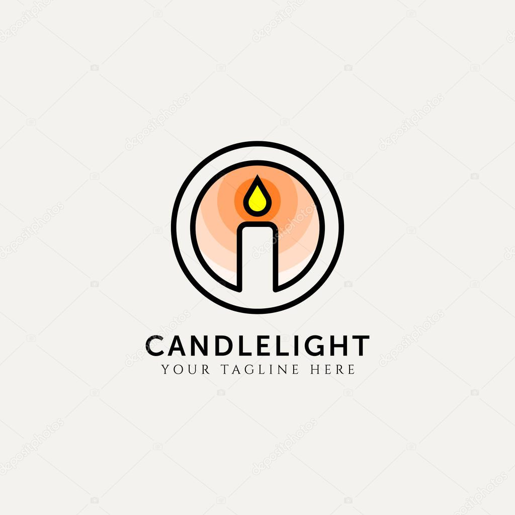 Candle light line art logo vector illustration design