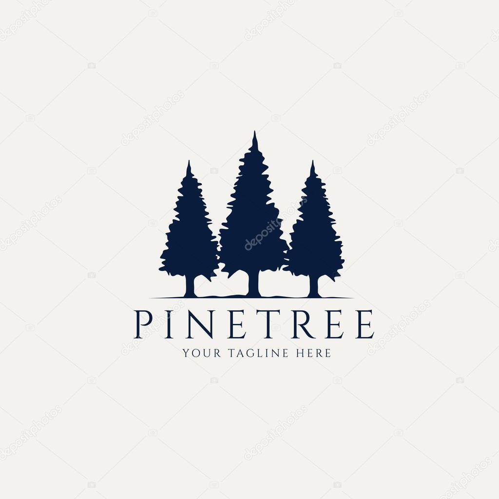 Pine tree minimalist logo design illustration, silhouette vector graphic template