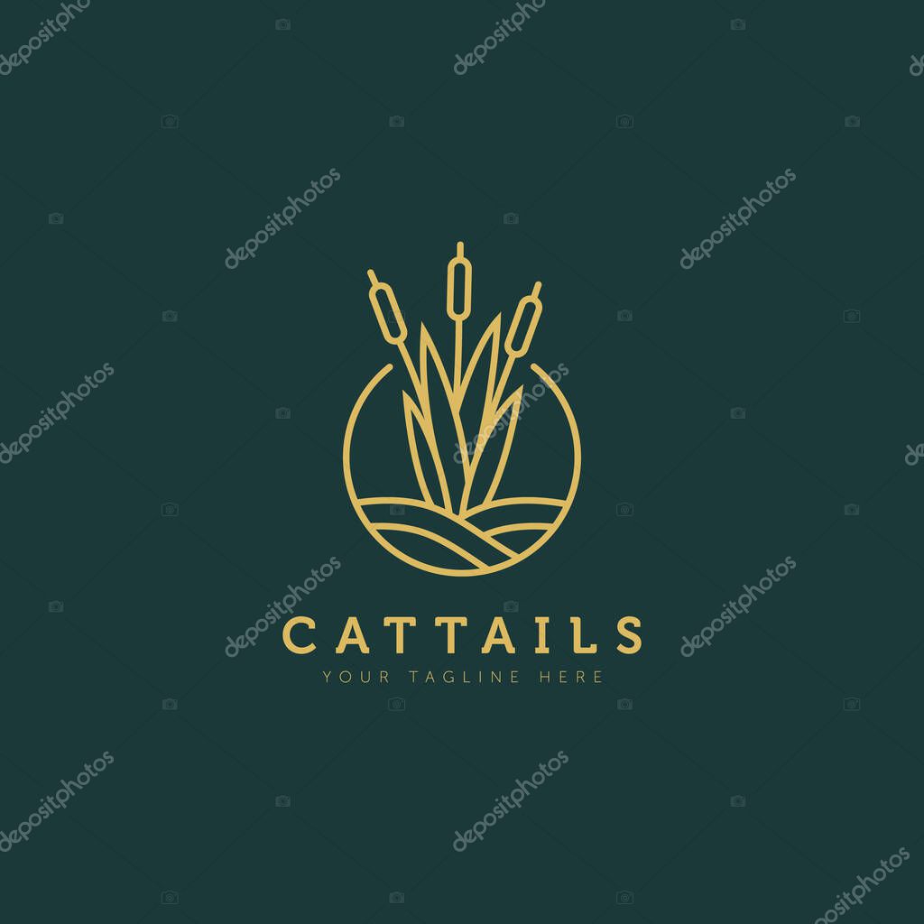 Cattails plant above the water minimalist flat design logo illustration design template