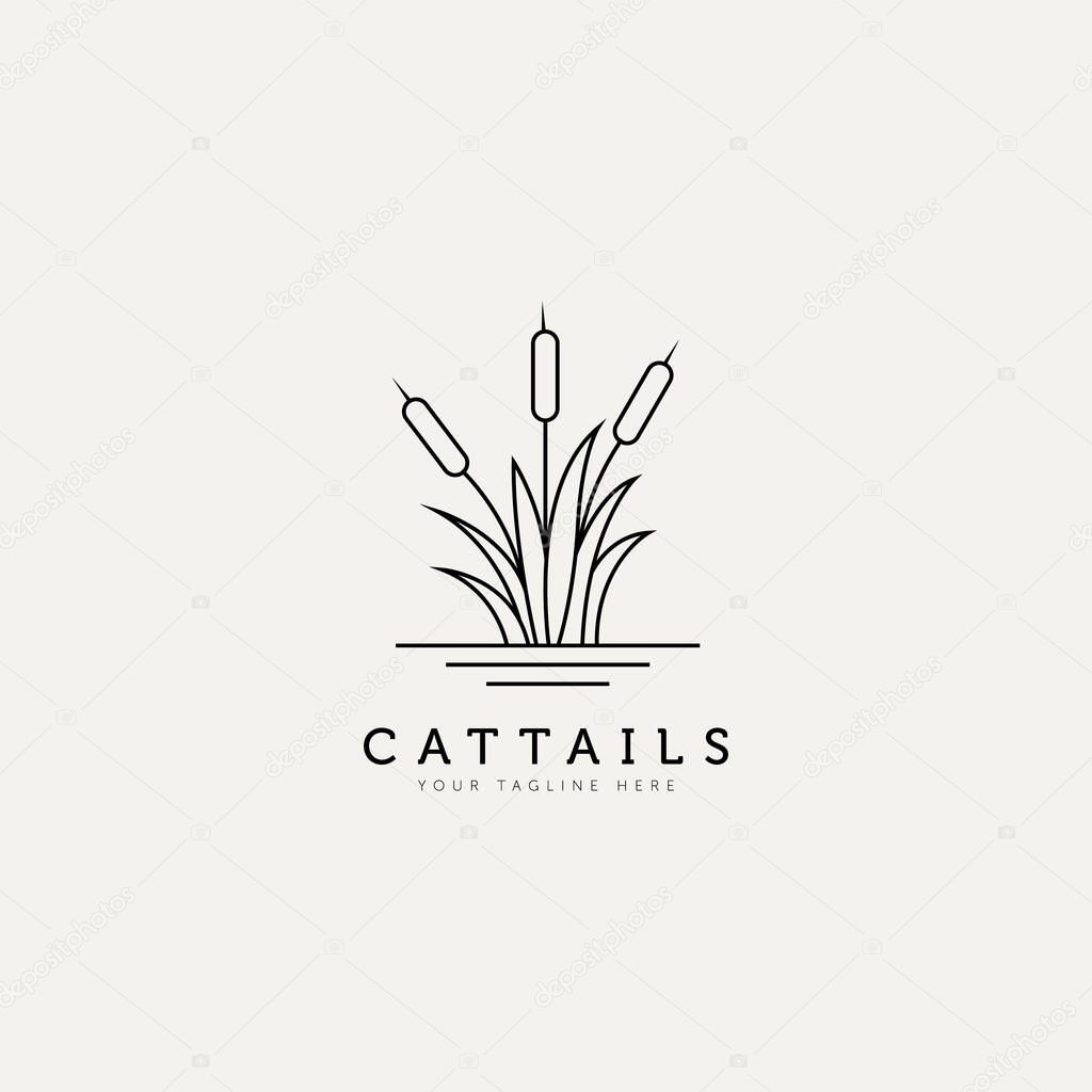 Cattail plant outline minimalist logo design illustration design template