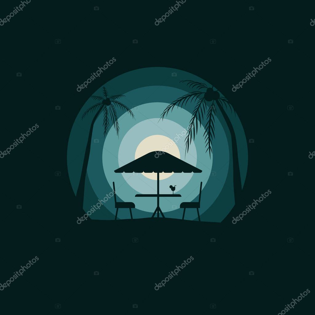 Terrace cafe minimalist tropical beach resort vector illustration flat design