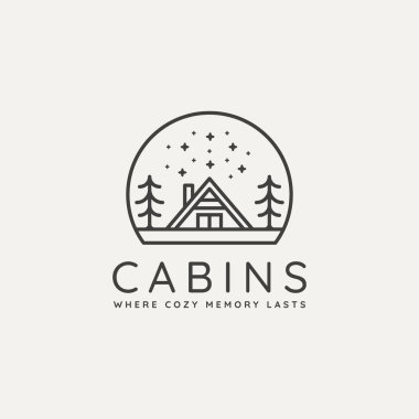 winter cabin minimalist line art badge logo template vector illustration design. simple minimalist cottage, lodge, housing emblem logo icon concept clipart