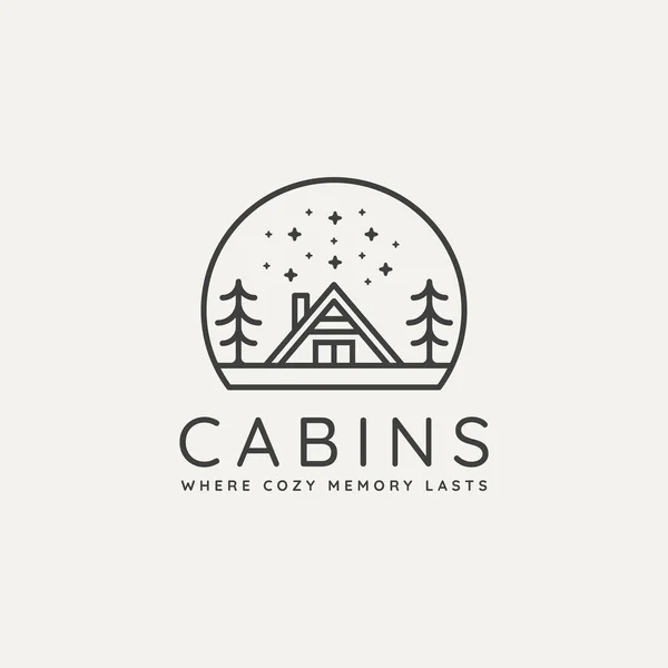 winter cabin minimalist line art badge logo template vector illustration design. simple minimalist cottage, lodge, housing emblem logo icon concept