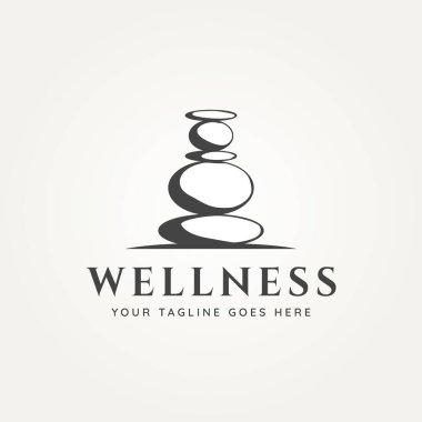 Taştan logo taşıyıcı çizim tasarımını dengeleyen refah. Spa, sağlık ve güzellik logosu kavramı