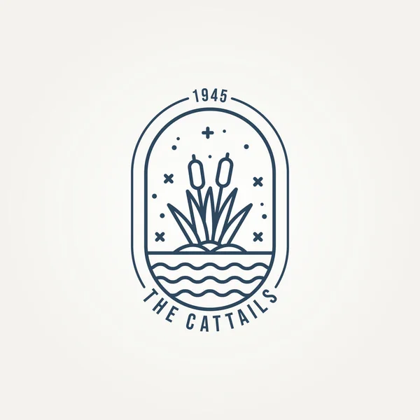 Cattails Línea Minimalista Arte Logotipo Insignia Vector Ilustración Diseño Concepto — Archivo Imágenes Vectoriales