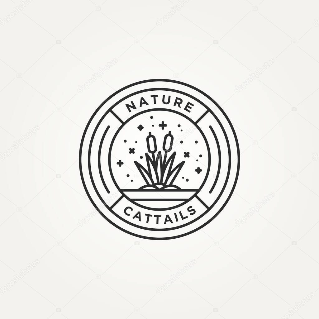 cattail nature plant minimalist line art badge logo vector illustration design. simple modern reed, river plant, creek emblem logo concept