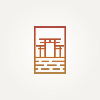 Geleneksel Torii kapısı minimalist çizgi sanat logosu vektör illüstrasyon tasarımı. Basit modern simge, tarihi, kültür logosu kavramı