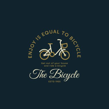 Klasik bisiklet minimalist çizgi sanat rozeti simgesi logo şablon vektör illüstrasyon tasarımı. Basit retro motor, bisiklet, araçlar amblem logosu kavramı