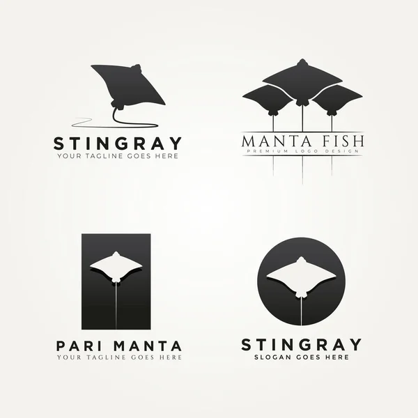 Conjunto Stingray Manta Peces Icono Logotipo Plantilla Vector Ilustración Diseño — Archivo Imágenes Vectoriales