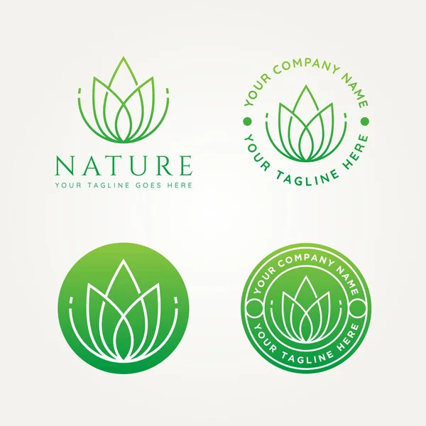 Conjunto Natureza Logotipo Minimalista Linha Arte Emblema Ícone Logotipo Modelo —  Vetores de Stock