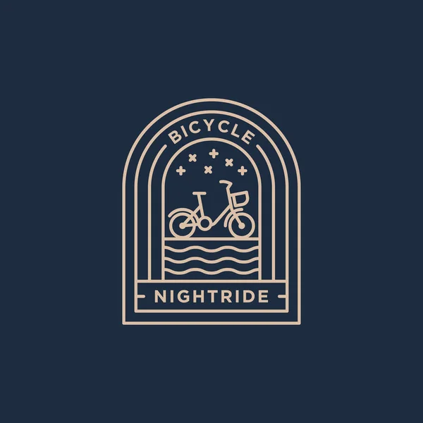 Paseo Nocturno Bicicleta Minimalista Línea Arte Insignia Icono Logotipo Plantilla — Archivo Imágenes Vectoriales