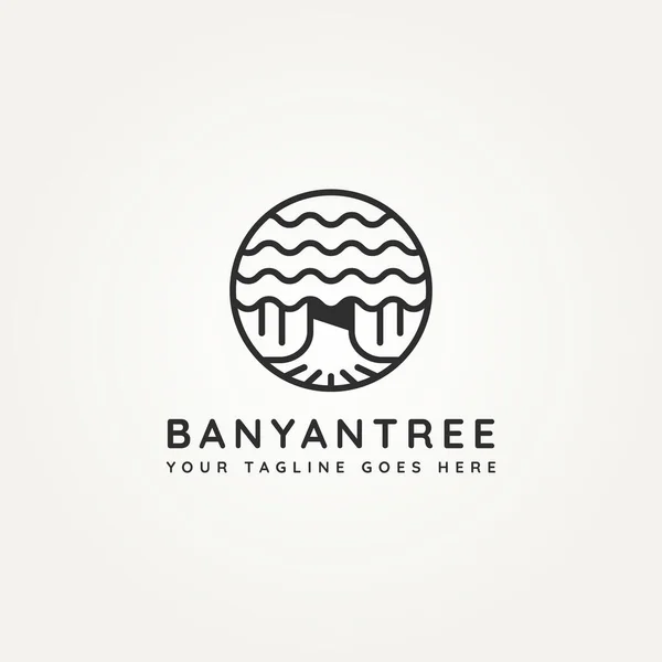 Banyan Arbre Plante Minimaliste Ligne Art Icône Logo Badge Modèle — Image vectorielle