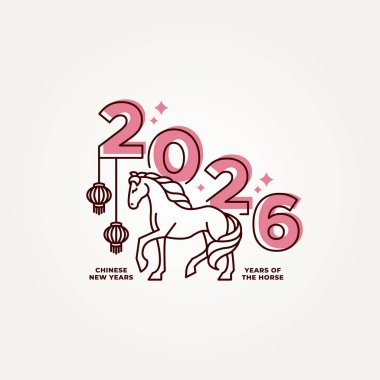 Atın en minimalist 2026 yılı, Çin yeni yılı 2026 çizgi resim simgesi logo çizimi çizimi tasarımı