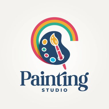 Stüdyo logosu vektör çizimi. Fırça ve boya logo konseptiyle sanatsal palet
