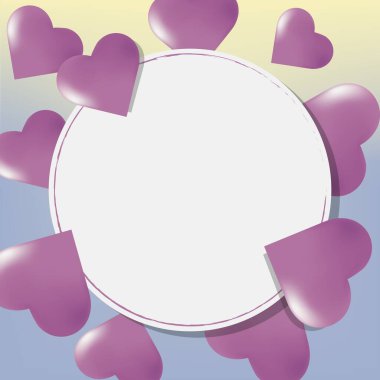 Sevgililer Günü vektör şablonu. Sevgililer Günü kartı, beyaz alan, metin ve kalp elemanları için gradyan arkaplan. Vektör illüstrasyonu.