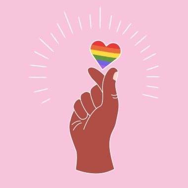 LGBT rainbow heart after clicking fingers. LGBT concept. Hand drawn vector illustration for poster, print, card, web. clipart
