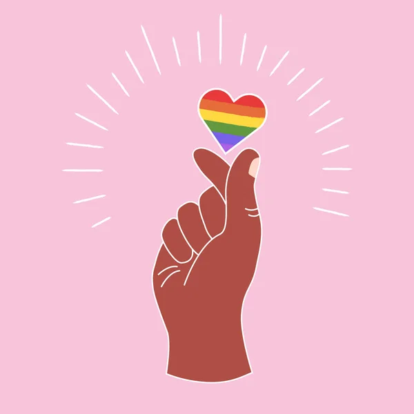Corazón del arco iris LGBT después de hacer clic en dedos. Concepto LGBT. Ilustración vectorial dibujada a mano para póster, impresión, tarjeta, web. — Vector de stock