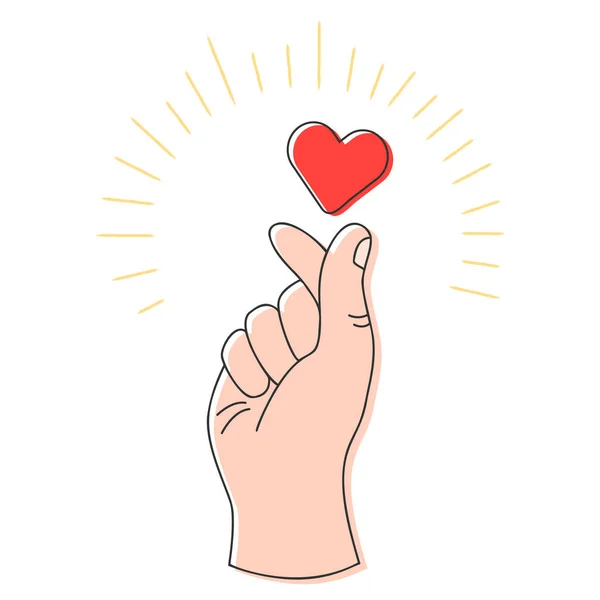 Kore kalp işareti. Parmak sevgisi kompozisyonu. Vektör çizimi. Yazılı tebrik kartları, afişler, posterler için Kore kalp simgesi. — Stok Vektör
