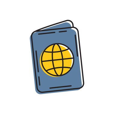 Uluslararası pasaport ikonu. Beyaz arkaplanda gezici sembol çizimi.