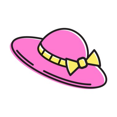 Pembe kadınlar plaj şapkası. Çizgi film tarzında vektör illüstrasyonu.