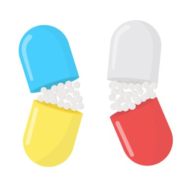 Çizgi film kapsülleri beyaz arkaplanda izole edilmiş. Vektör illüstrasyonu.