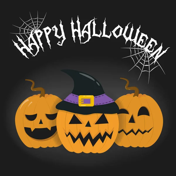 Feliz Halloween banner de texto con calabazas. Ilustración vectorial. — Vector de stock