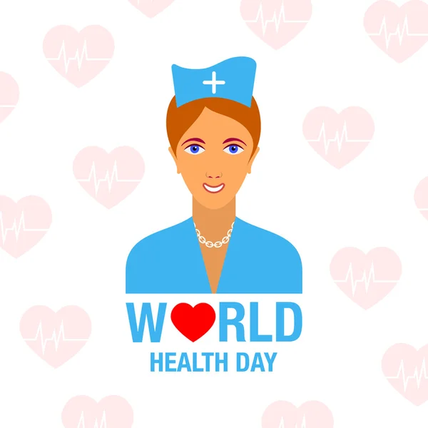 世界健康日レタリングと看護師の背景と図 — ストックベクタ
