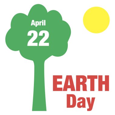 mutlu Dünya günü yazı ve ağaç arka plan illüstrasyon