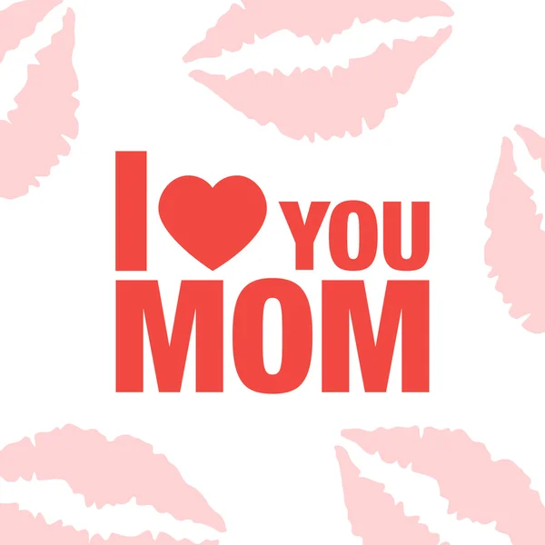 Illustration with happy mothers day lettering, lips and heart background — Stock Vector