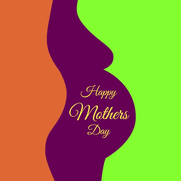 Illustration with happy mothers day lettering and pregnant women silhouette background — Stock Vector