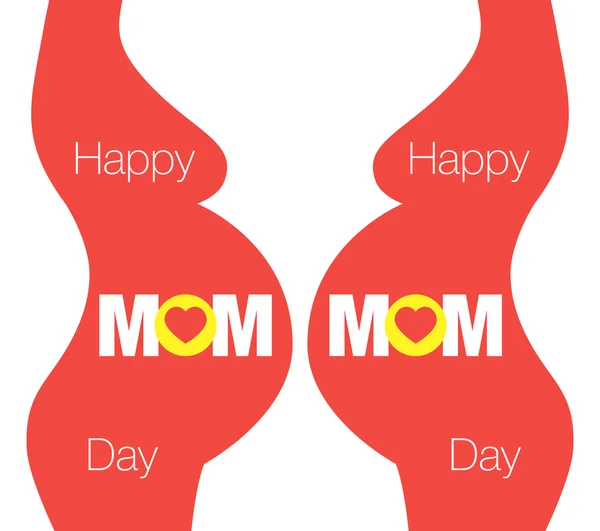 Mutlu anneler günü yazı, kırmızı kalp ve hamile kadınlar siluet arka plan illüstrasyon — Stok Vektör