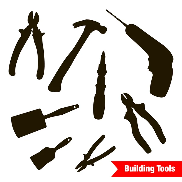 Ensemble vectoriel d'outils de construction silhouette — Image vectorielle