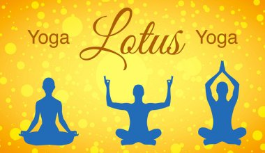 Yoga lotus poz siluet küme. Padmasana siluet poz grunge arka plan sette