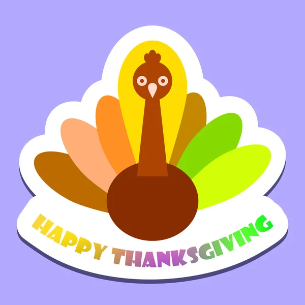 Happy thanksgiving colorful lettering with turkey sticker — Stock Vector