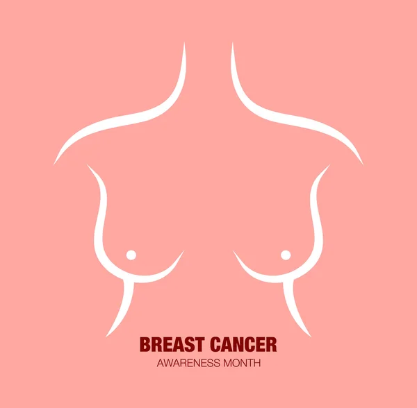 Breast cancer awareness month greeting card with line drawing women torso background — Stock Vector