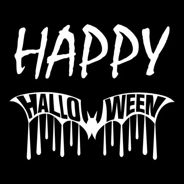 Feliz halloween palavra lettering cartão de fundo com morcego e gota de sangue — Vetor de Stock