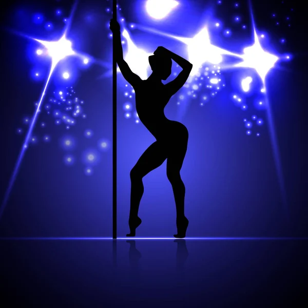 Beautiful Silhouette Young Women Dancing Striptease Sexy Pole Dancing — Stock Vector