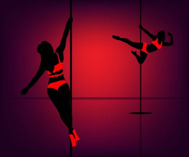 Kırmızı gradyan üzerinde Polonyalı Dansçılar silueti