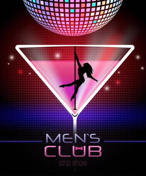 Mens Club Poster Ontwerp Met Martini Glas Mooi Silhouet Van — Stockvector