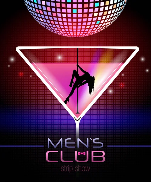 Mens Club Poster Ontwerp Met Martini Glas Silhouet Van Jong — Stockvector