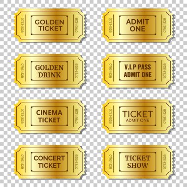 Collection of Golden Ticket on transparent background
