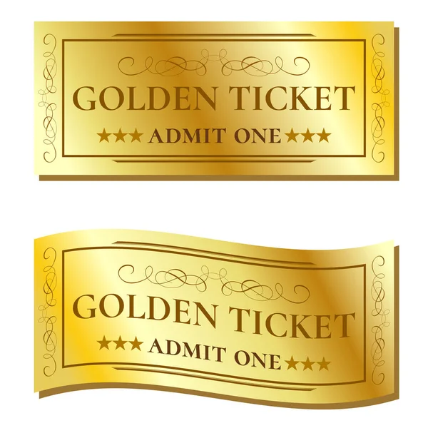 Two Golden Ticket White Background — Stock Vector