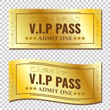 Two Golden Vip Pass Ticket on transparent background