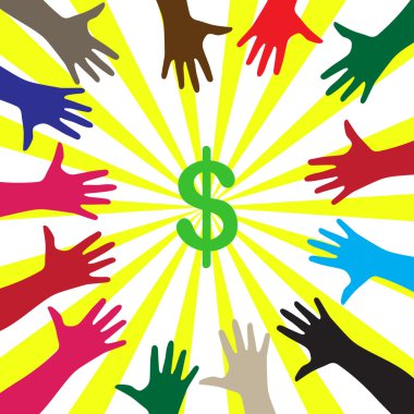 Dolar işareti, kuvvetli güneş ışığı ve renkli el ile çizim