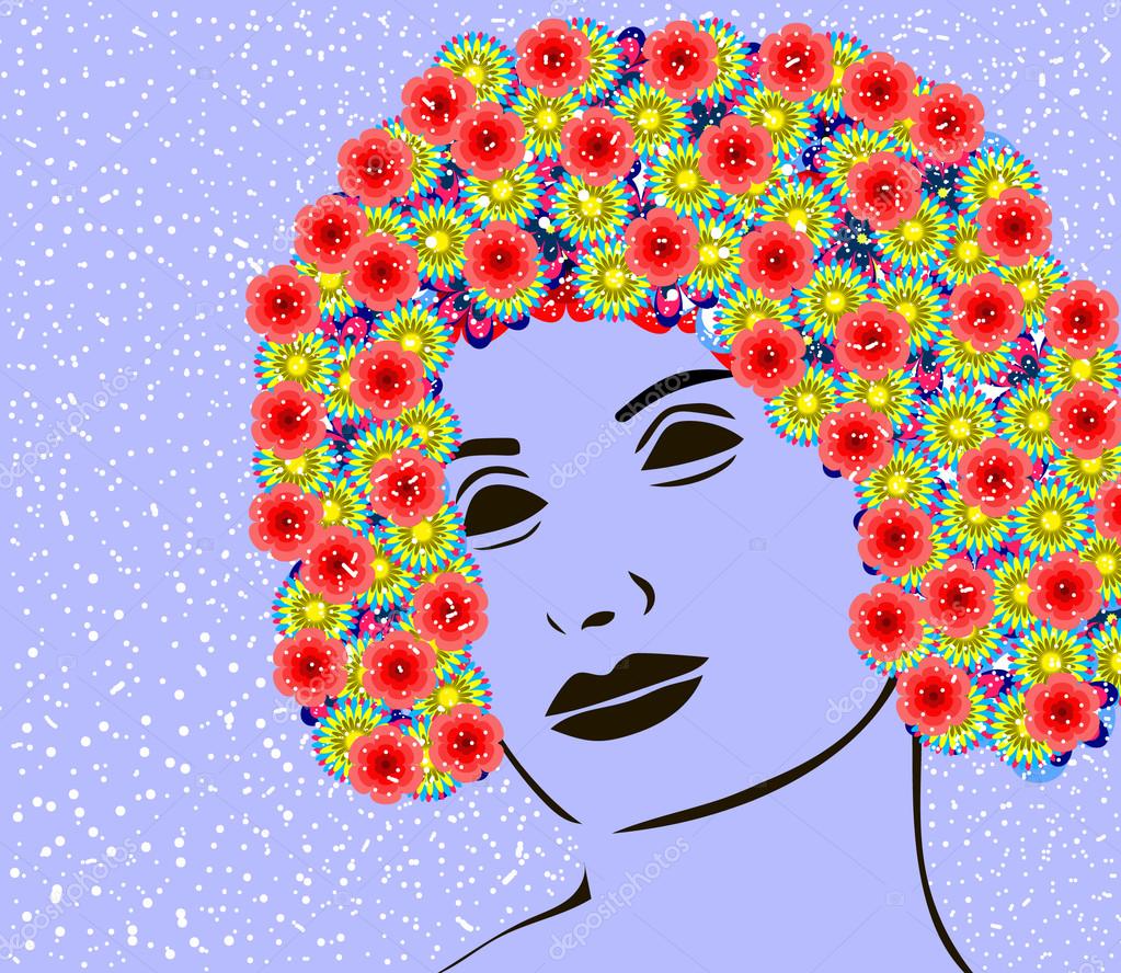 Illustration Avec La Main Dessin Fleurs Et Visage De Belle