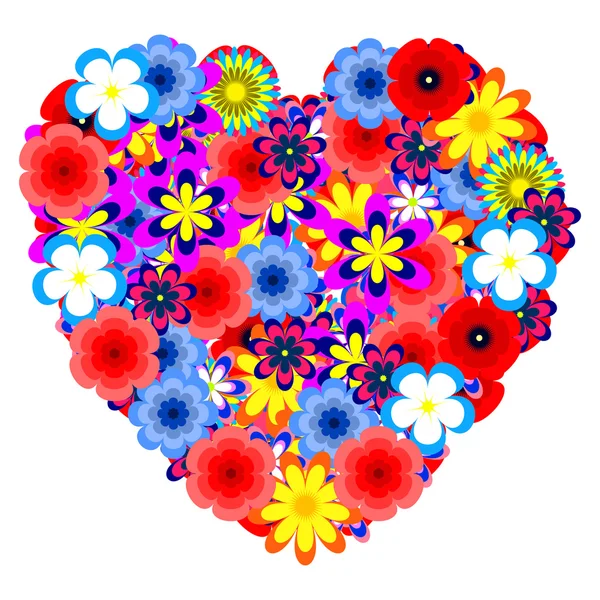 Ilustración con corazón y flores — Vector de stock