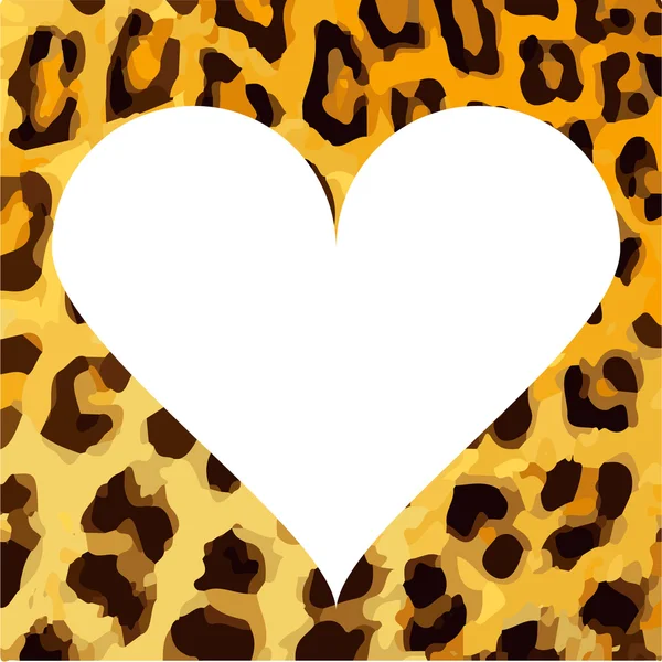 Ilustración con marco de corazón y piel de leopardo — Vector de stock